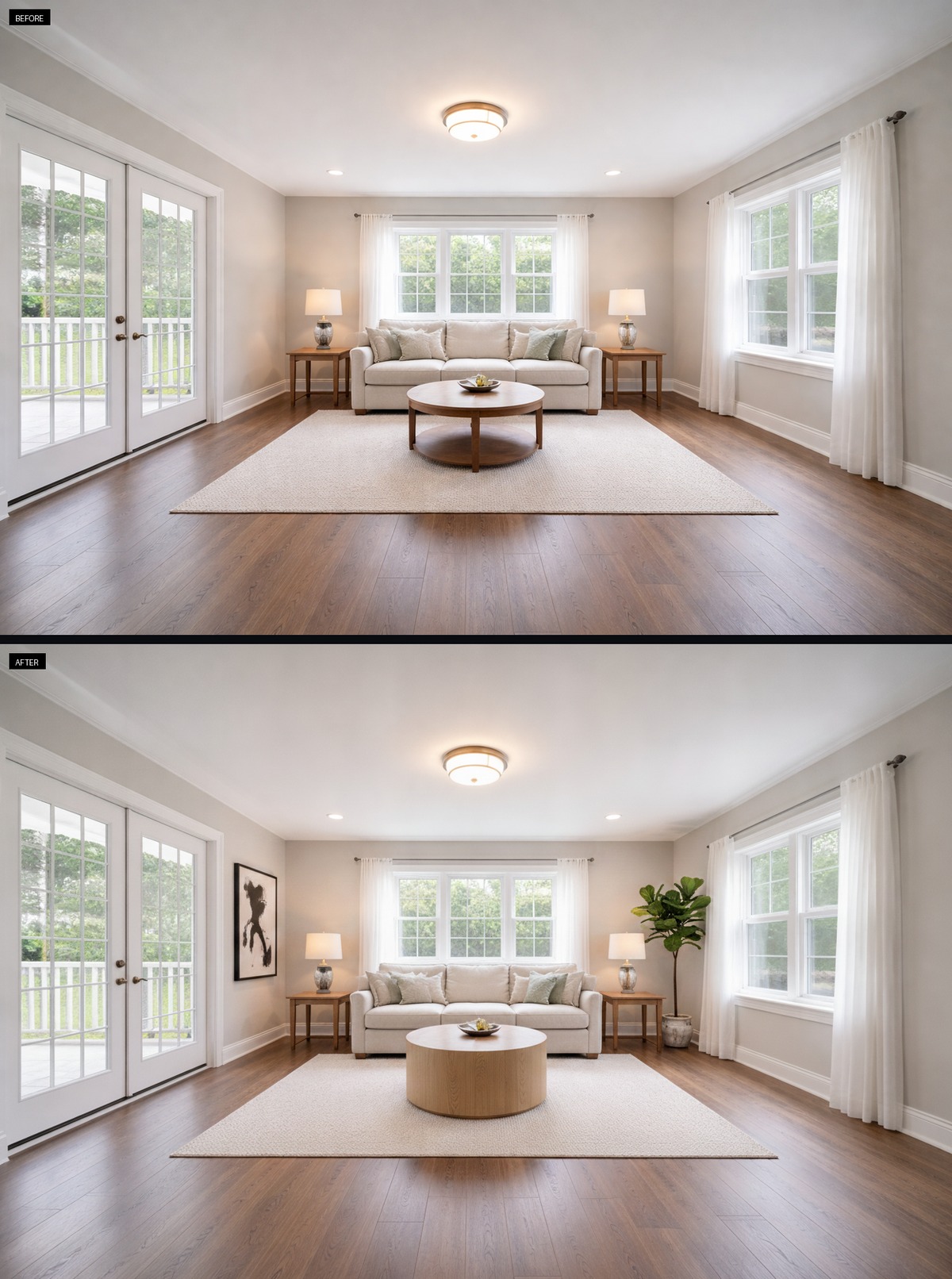 Serene Japandi Living Room With Fiddle-Leaf