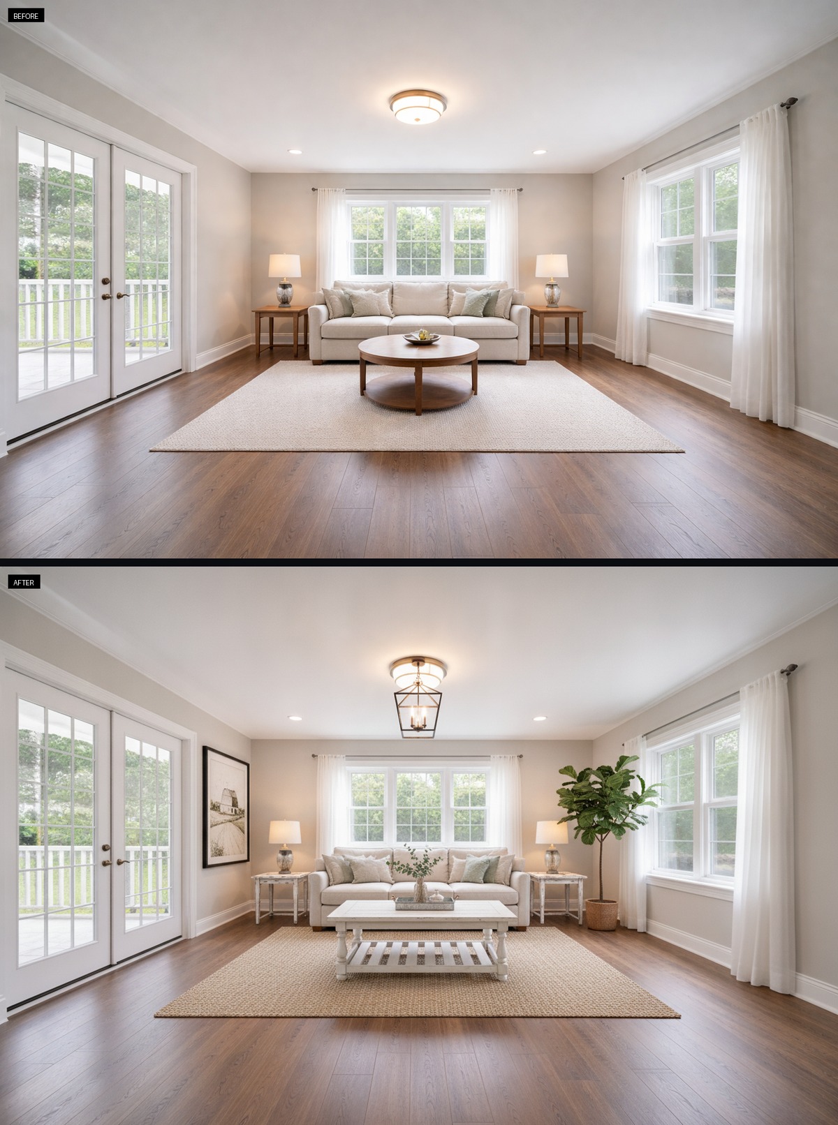 A Whitewashed Coffee Table Brings Warm Farmhouse Style