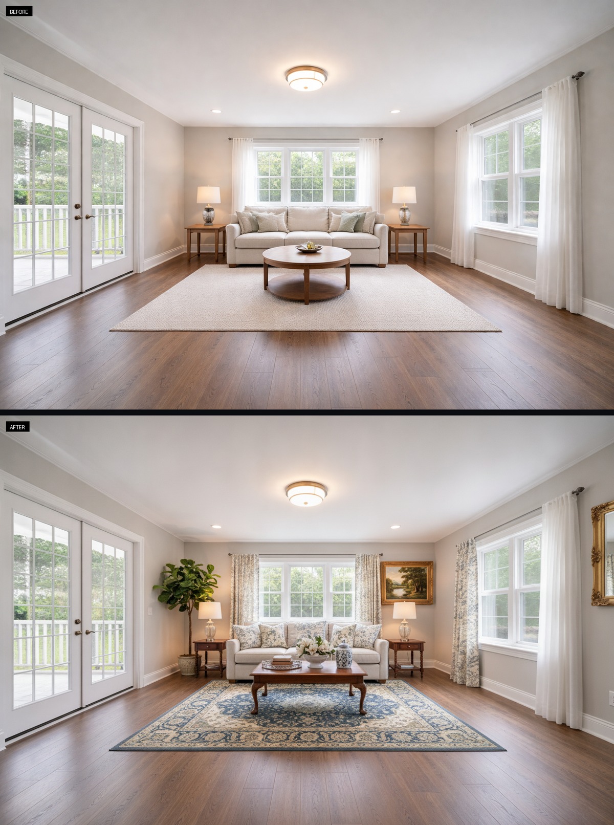 A Faded Blue Rug Warms This Southern Living Room