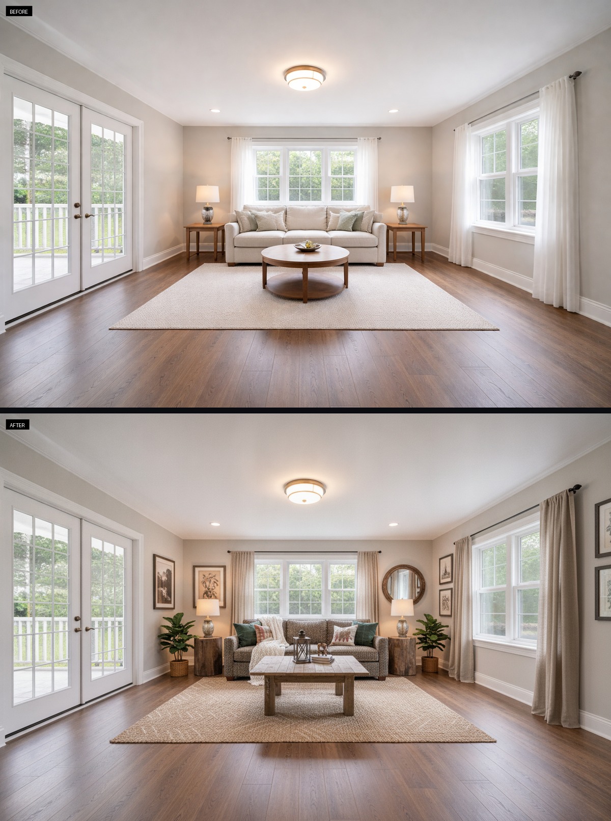 Rustic Wood Tables Cozy Up This Living Room