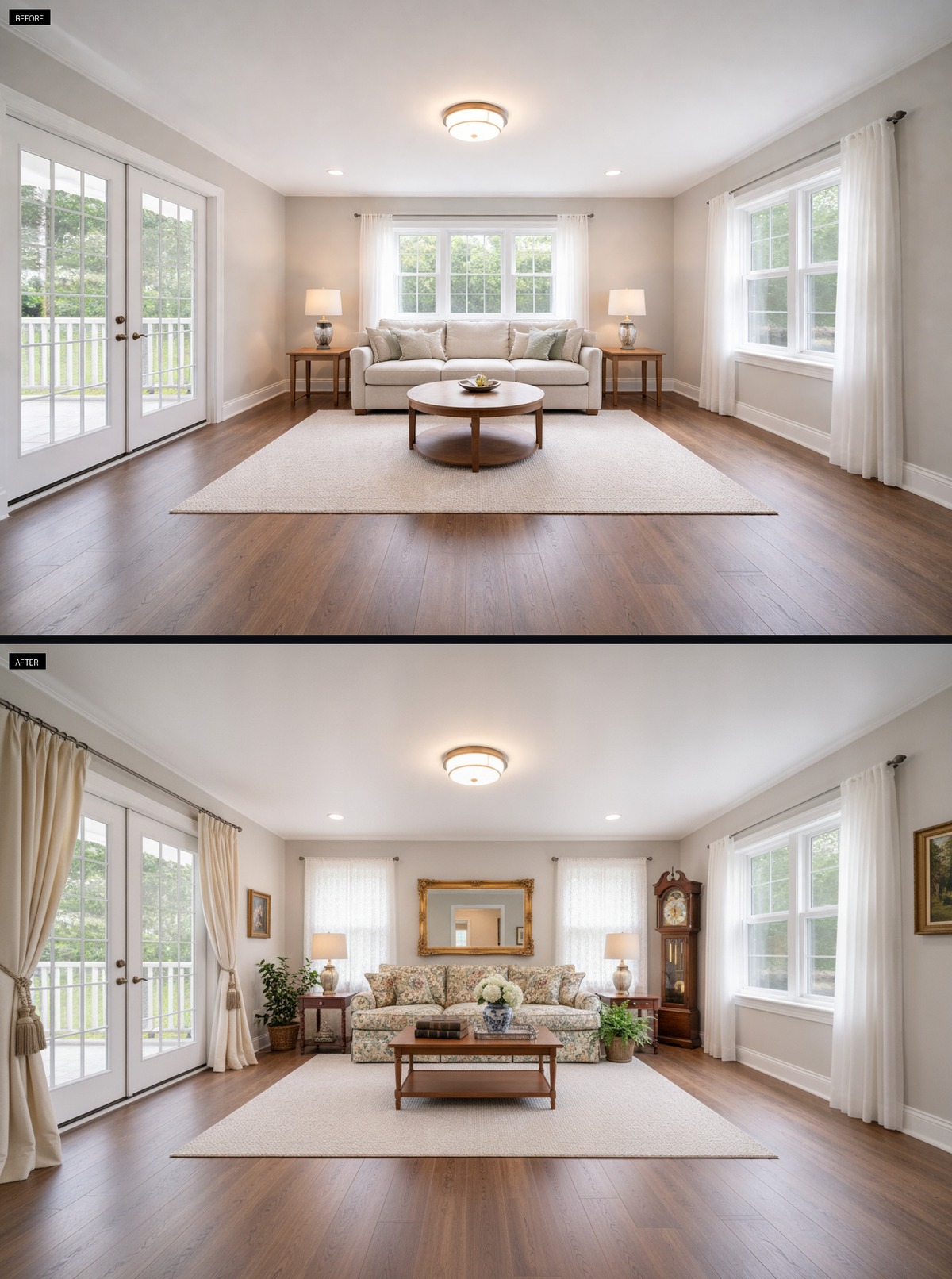 A classic floral sofa defines this Southern living room.